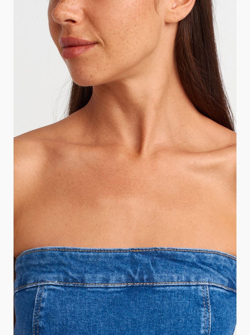 Mini abito in denim senza spalline aderente dilvin Blu zaffiro - Kiabi