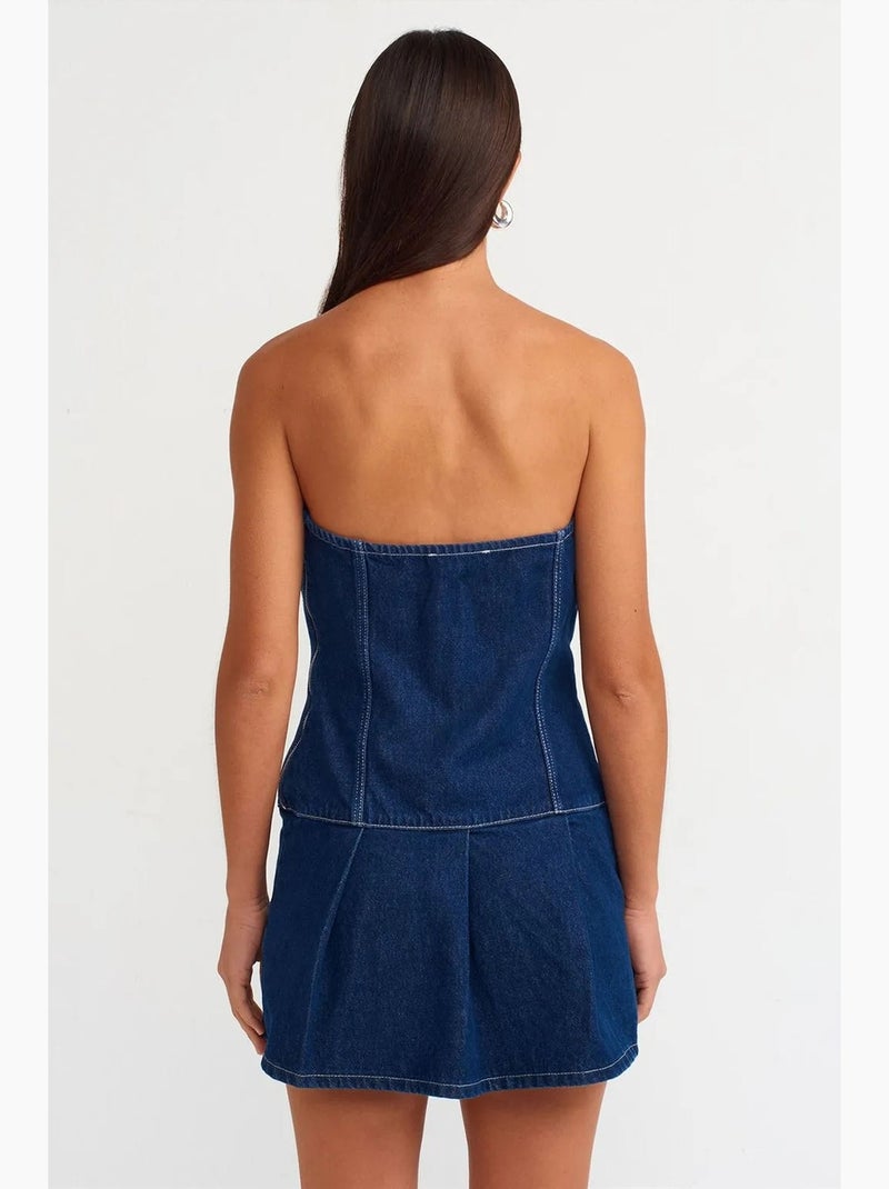 Mini abito in denim senza spalline con cintura dilvin Blu zaffiro - Kiabi