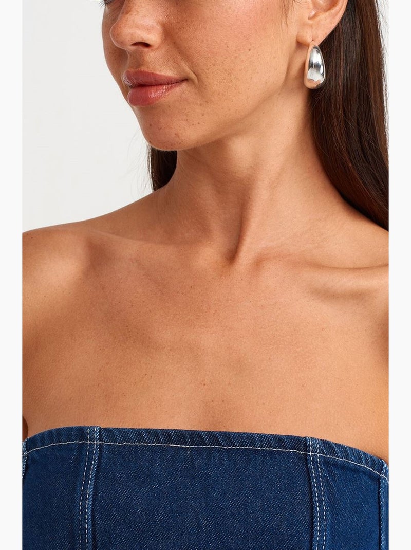 Mini abito in denim senza spalline con cintura dilvin Blu zaffiro - Kiabi