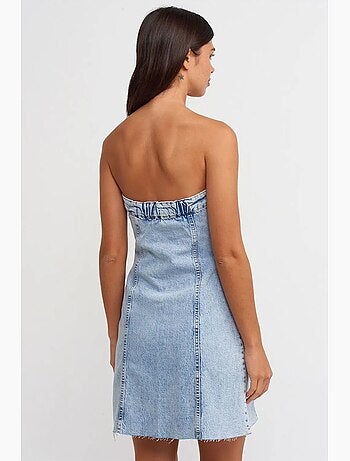 Mini abito in denim senza spalline dilvin