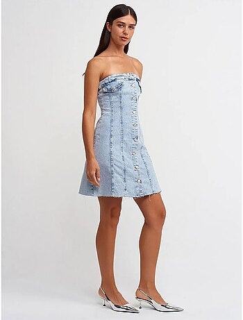 Mini abito in denim senza spalline dilvin
