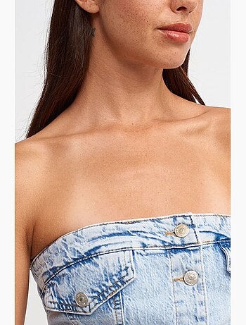 Mini abito in denim senza spalline dilvin