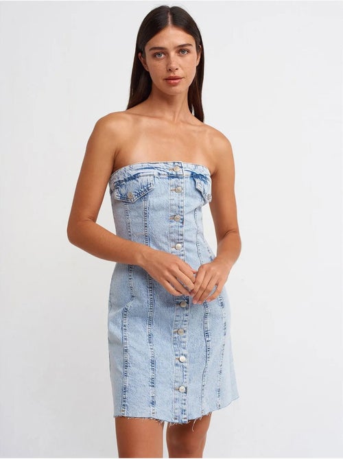 Mini abito in denim senza spalline dilvin - Kiabi Mini abito in denim senza spalline dilvin - Kiabi