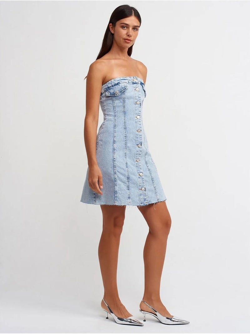 Mini abito in denim senza spalline dilvin Blu chiaro - Kiabi