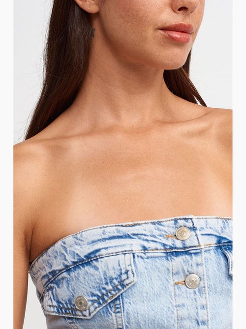 Mini abito in denim senza spalline dilvin - Kiabi Mini abito in denim senza spalline dilvin - Kiabi