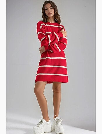Mini abito in maglia a righe a coste con girocollo my fashion