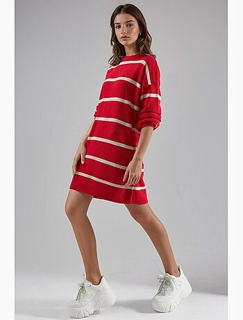 Mini abito in maglia a righe a coste con girocollo my fashion