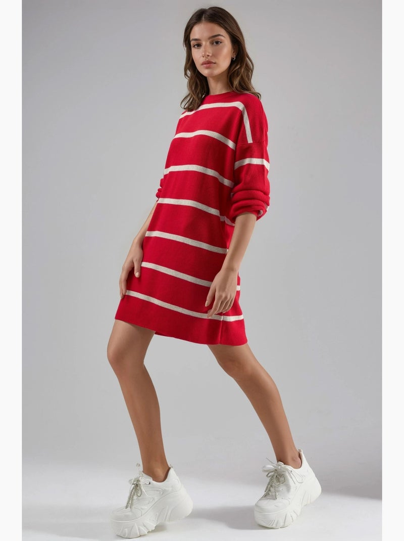 Mini abito in maglia a righe a coste con girocollo my fashion Rosso - Kiabi