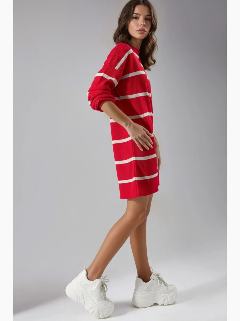 Mini abito in maglia a righe a coste con girocollo my fashion Rosso - Kiabi