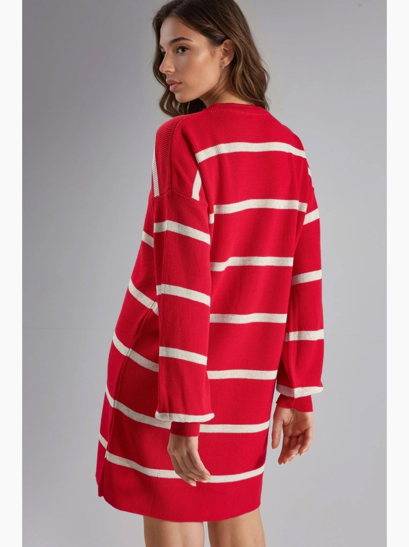 Mini abito in maglia a righe a coste con girocollo my fashion Rosso - Kiabi