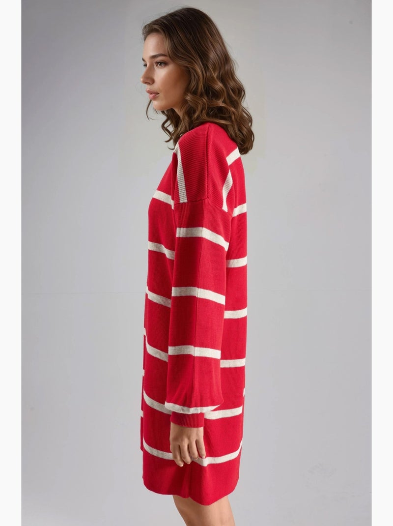 Mini abito in maglia a righe a coste con girocollo my fashion Rosso - Kiabi