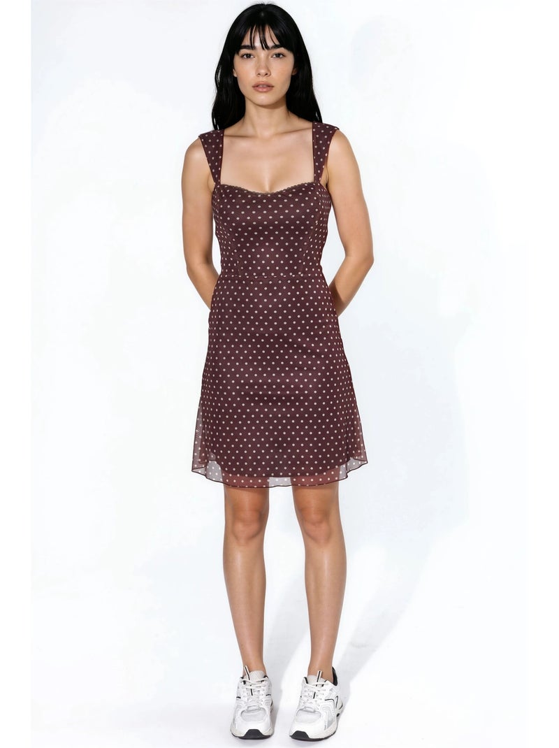 Mini abito in tulle a pois con colletto a cuore hiccup Bianco Marrone - Kiabi