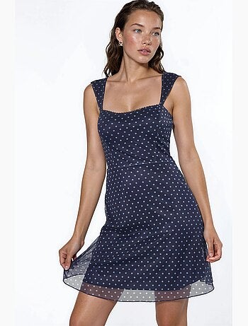 Mini abito in tulle a pois con colletto a cuore hiccup