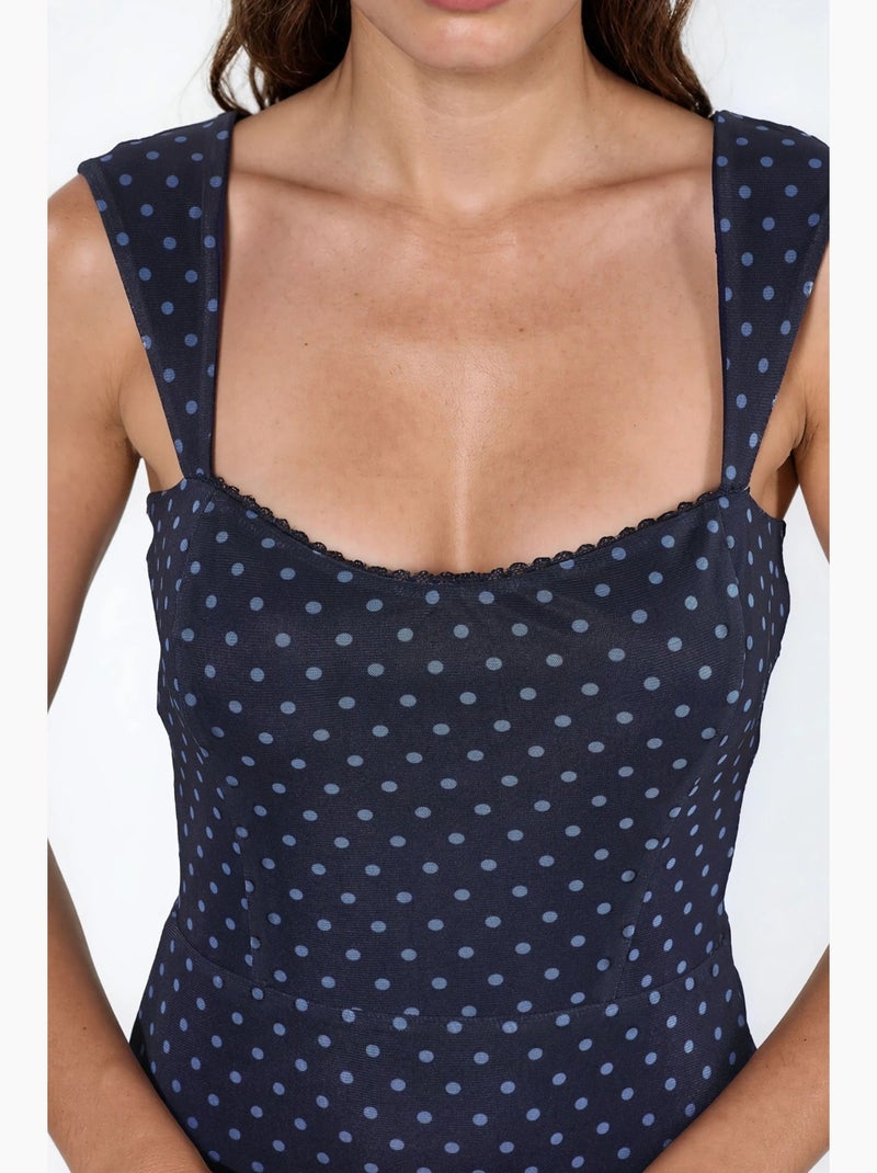 Mini abito in tulle a pois con colletto a cuore hiccup Blu marino - Kiabi