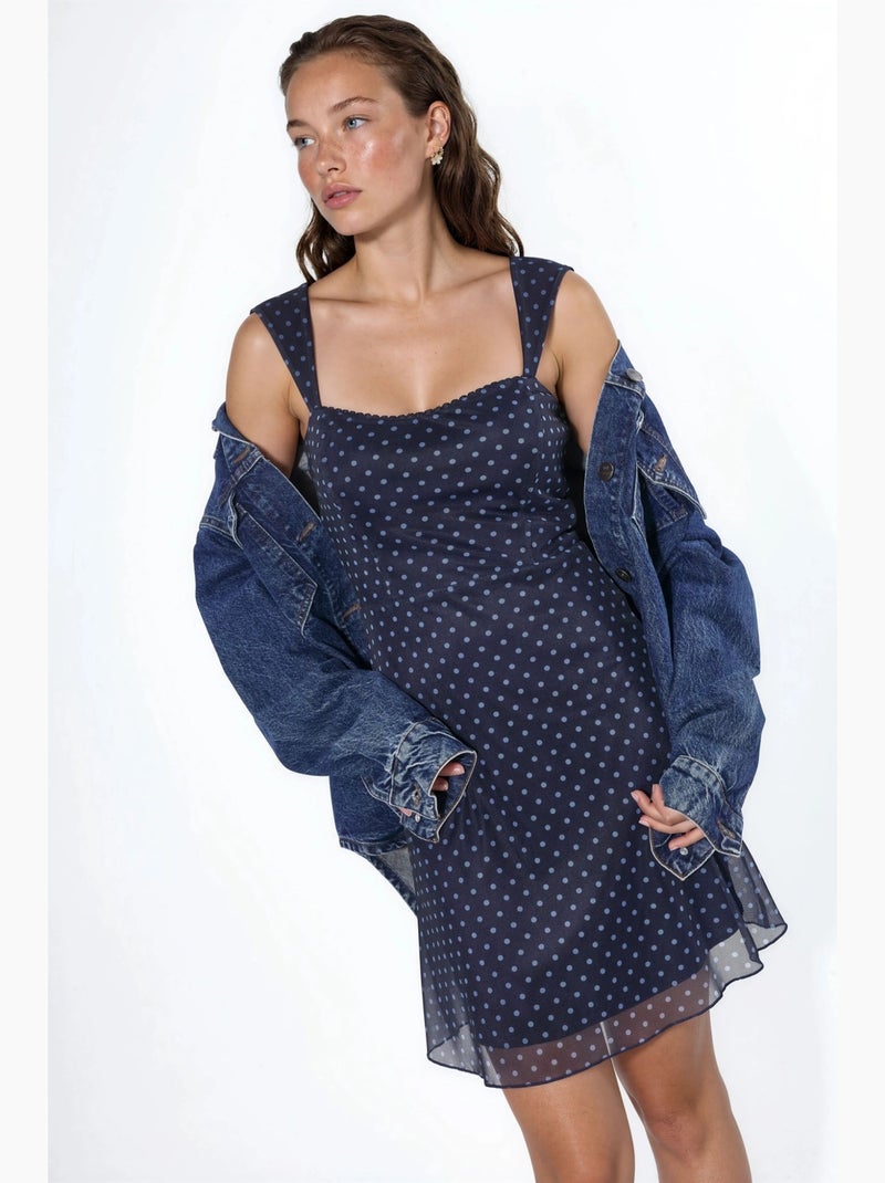 Mini abito in tulle a pois con colletto a cuore hiccup Blu marino - Kiabi
