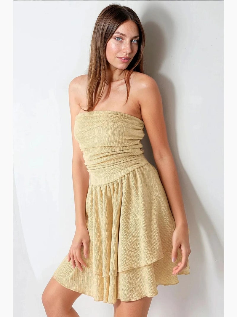 Mini abito senza spalline con texture e volant hiccup Giallo limone - Kiabi