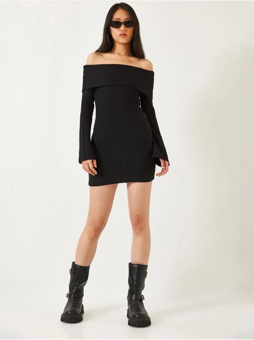 Mini abito slim fit con spalle scoperte lucci - Kiabi Mini abito slim fit con spalle scoperte lucci - Kiabi