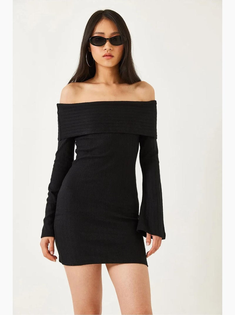Mini abito slim fit con spalle scoperte lucci Nero - Kiabi