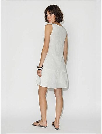 Mini abito smock in mussola di cotone ricamata lucci