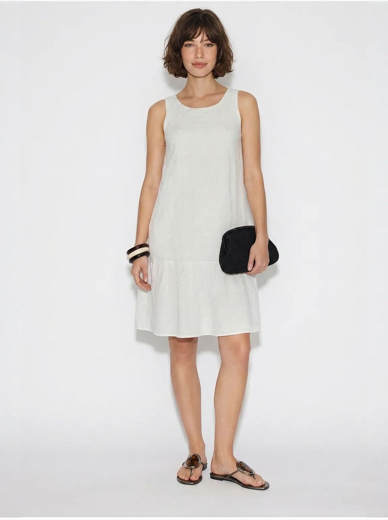 Mini abito smock in mussola di cotone ricamata lucci Bianco - Kiabi