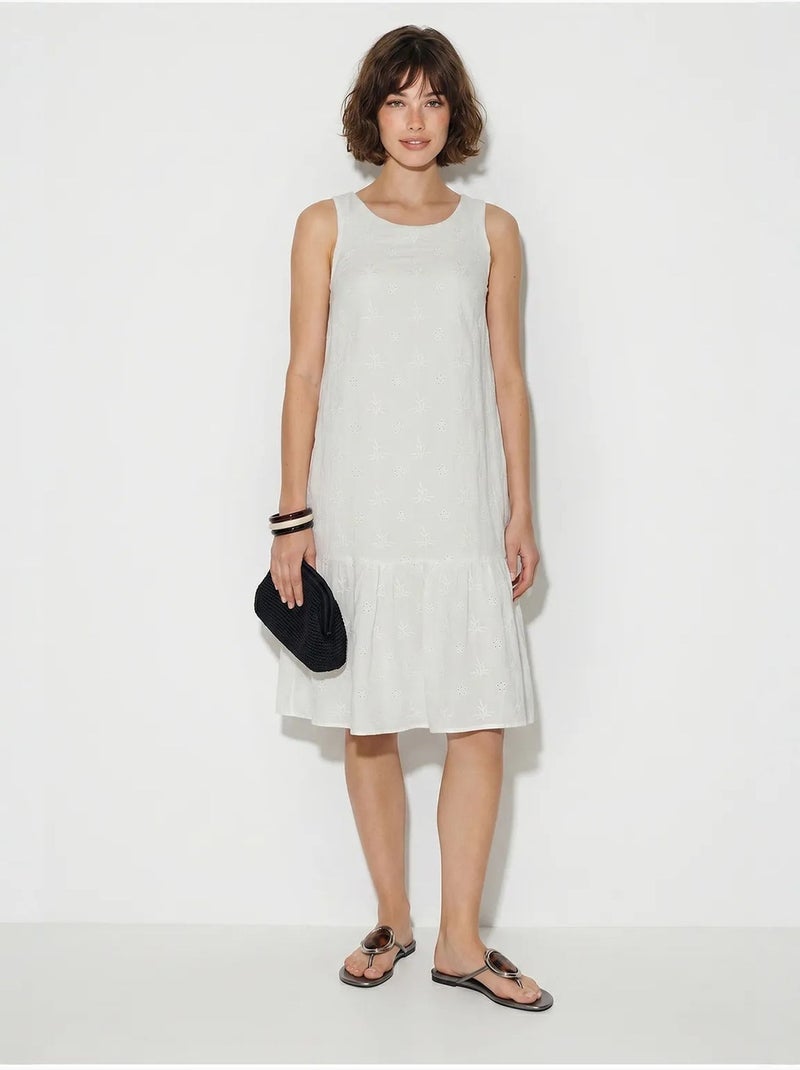 Mini abito smock in mussola di cotone ricamata lucci Bianco - Kiabi