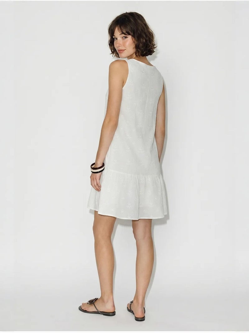 Mini abito smock in mussola di cotone ricamata lucci Bianco - Kiabi