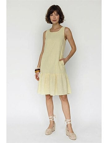 Mini abito smock in mussola di cotone ricamata lucci