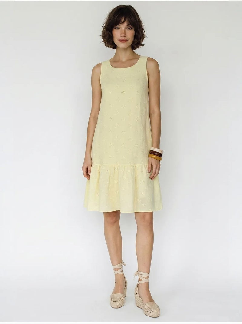 Mini abito smock in mussola di cotone ricamata lucci Giallo limone - Kiabi