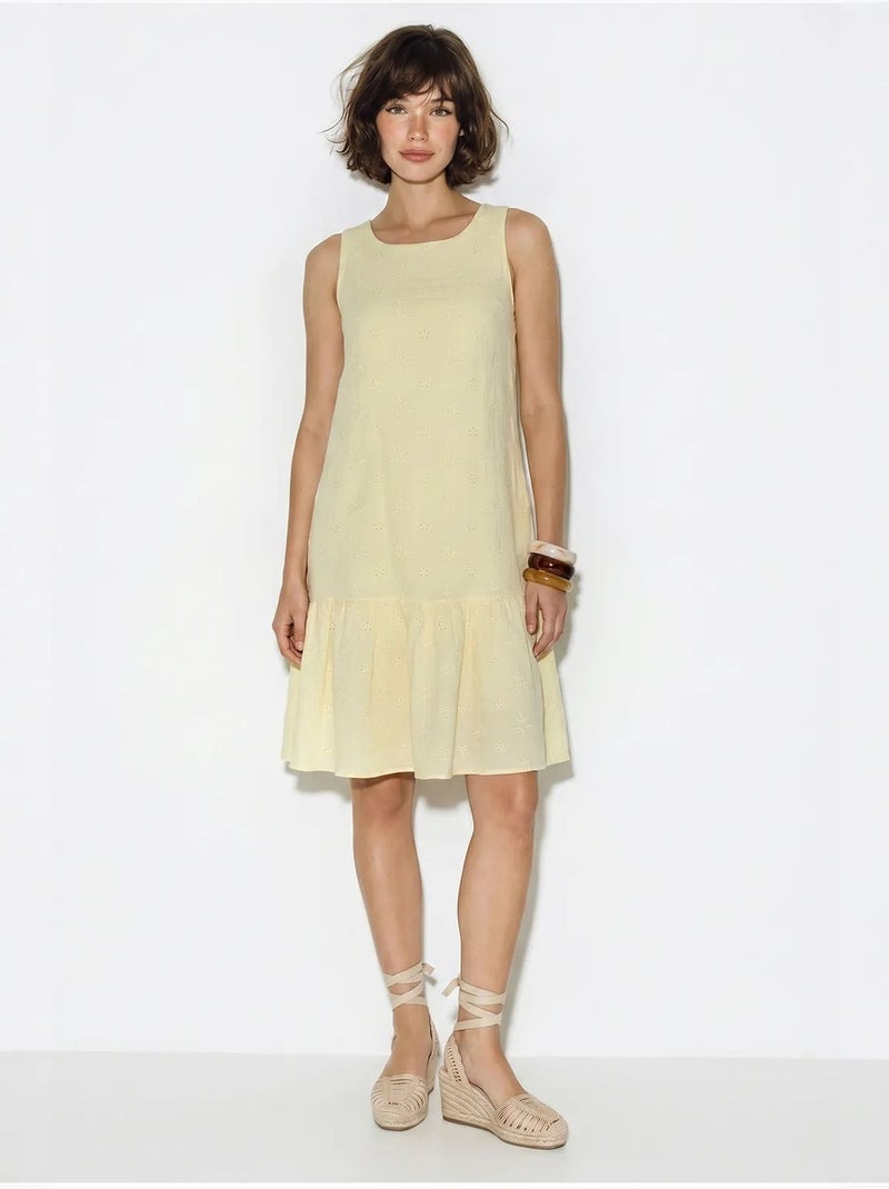 Mini abito smock in mussola di cotone ricamata lucci Giallo limone - Kiabi
