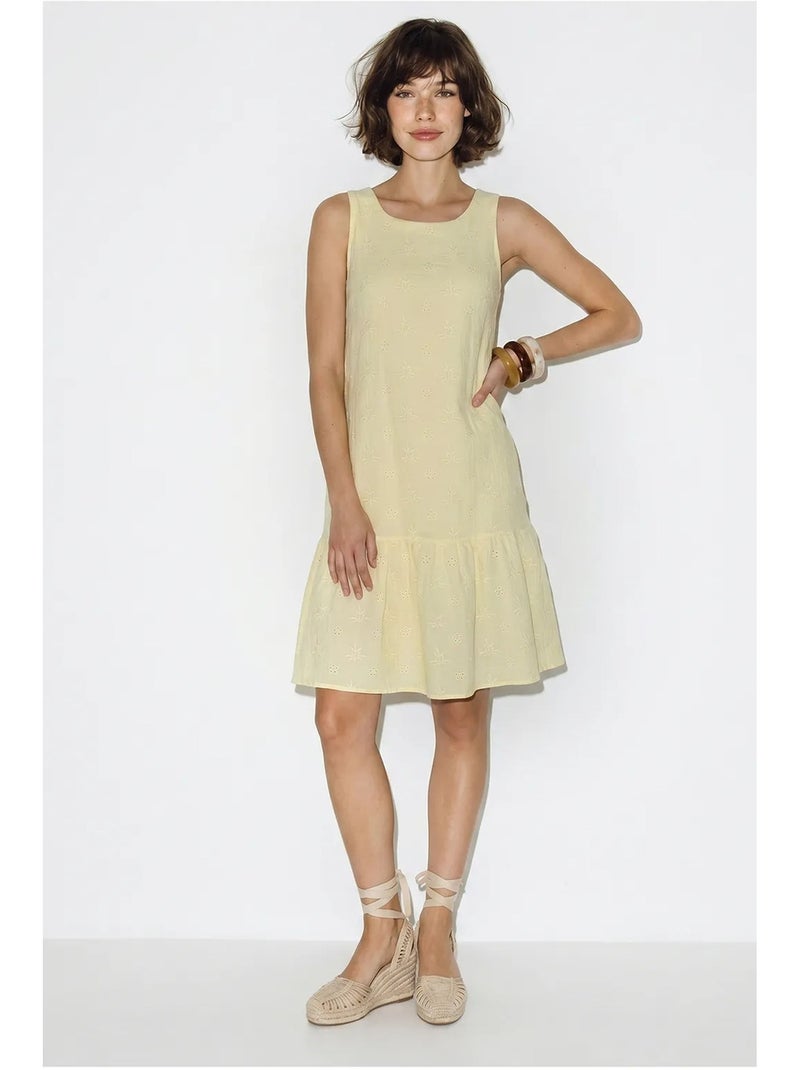 Mini abito smock in mussola di cotone ricamata lucci Giallo limone - Kiabi
