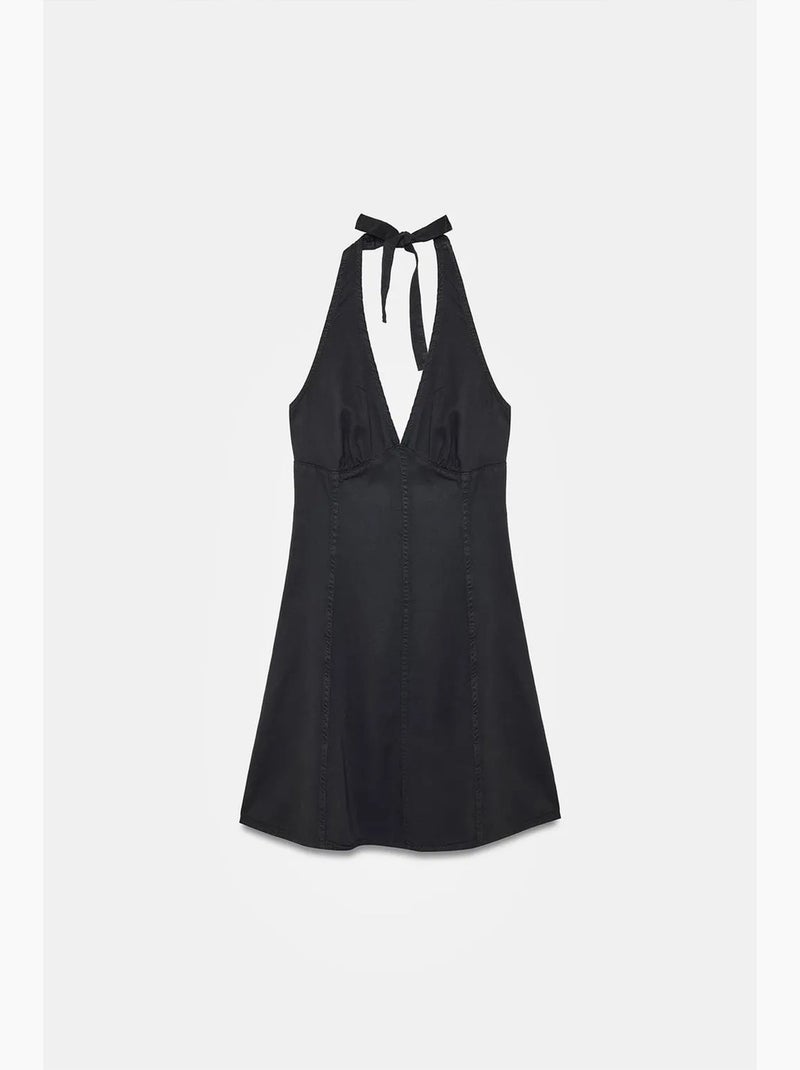 Mini abito svasato a trapezio con scollo all'americana dilvin Nero - Kiabi