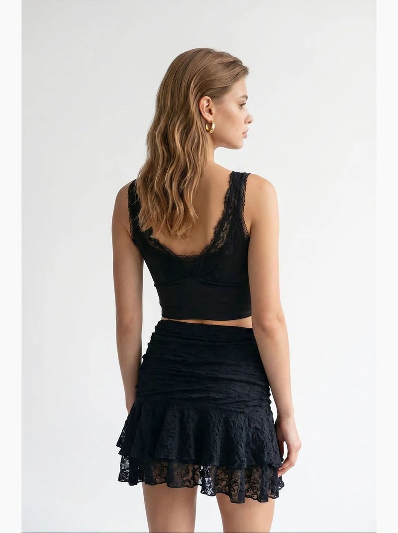 Mini gonna skater in pizzo a vita alta mixray Nero - Kiabi