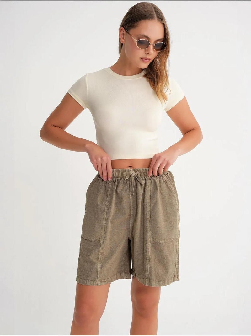 Mini shorts in cotone a vita alta con coulisse mixray Beige argilla - Kiabi