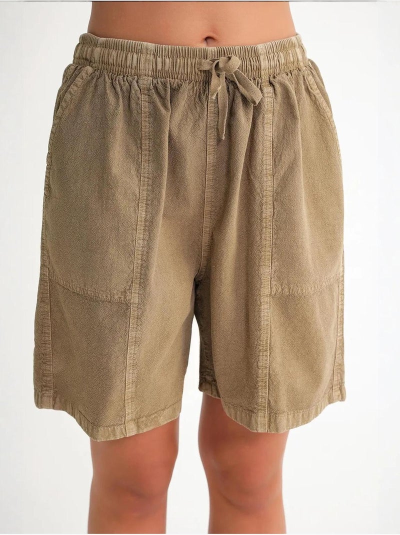 Mini shorts in cotone a vita alta con coulisse mixray Beige argilla - Kiabi