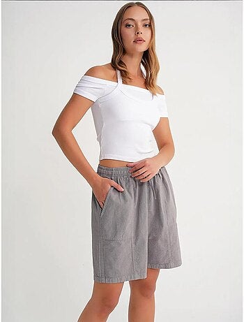 Mini shorts in cotone a vita alta con coulisse mixray
