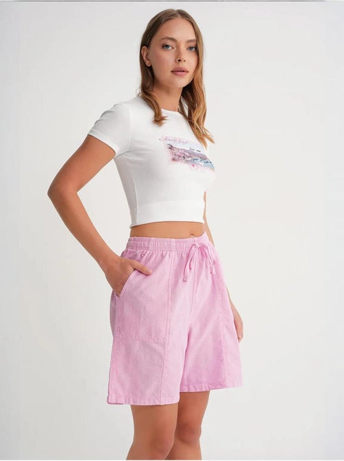 Mini shorts in cotone a vita alta con coulisse mixray - Kiabi