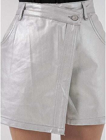 Mini skort in tessuto metallizzato a vita alta con chiusura a bottone bdart