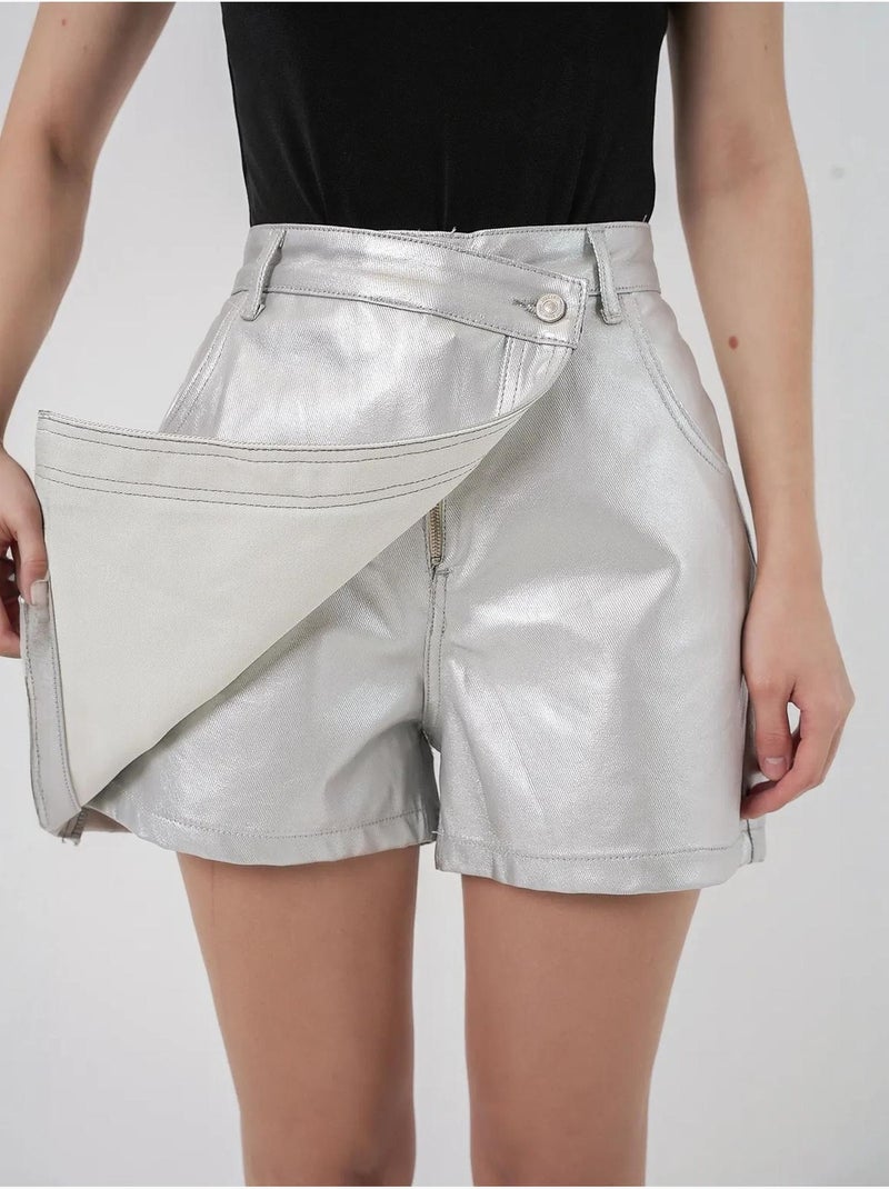 Mini skort in tessuto metallizzato a vita alta con chiusura a bottone bdart Argento - Kiabi
