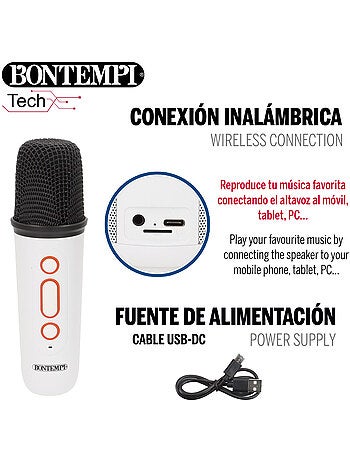Mini speaker wireless 80w bianco con microfono e luci bontempi
