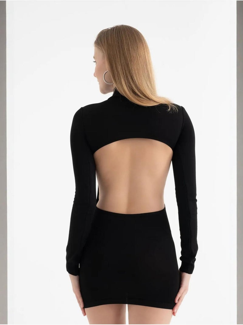 Miniabito a maniche lunghe con scollo a giro e schiena scoperta Nero - Kiabi