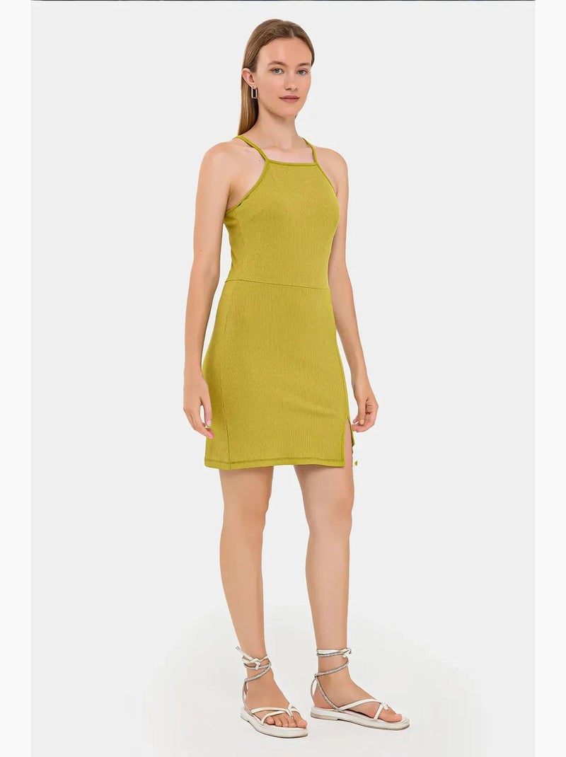 Miniabito senza maniche con scollo all'americana e spacco laterale hiccup Verde - Kiabi