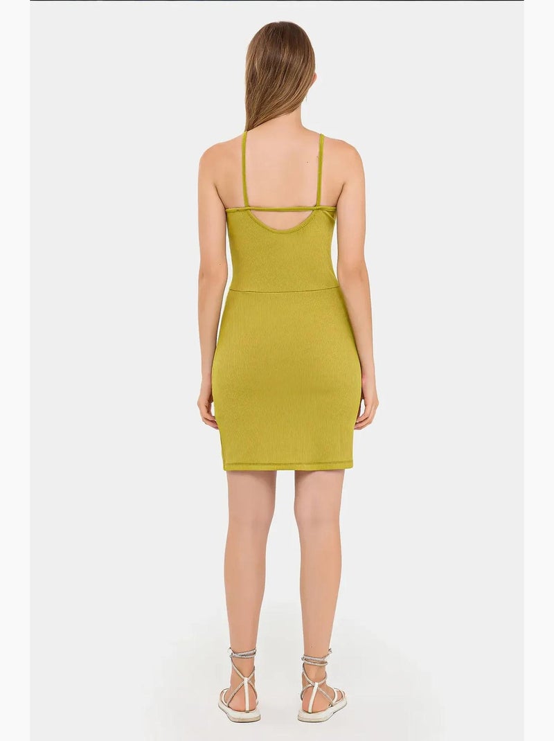 Miniabito senza maniche con scollo all'americana e spacco laterale hiccup Verde - Kiabi