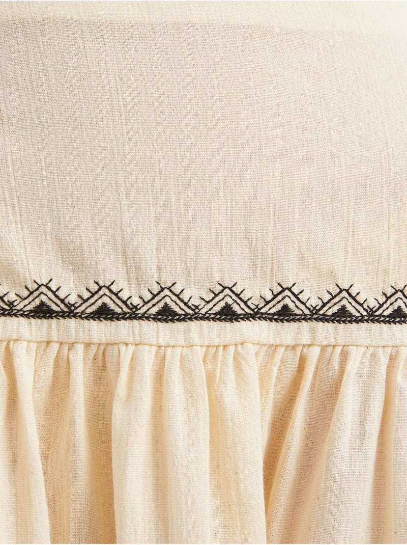 Minigonna a balze con vita alta ricamata Beige naturale - Kiabi