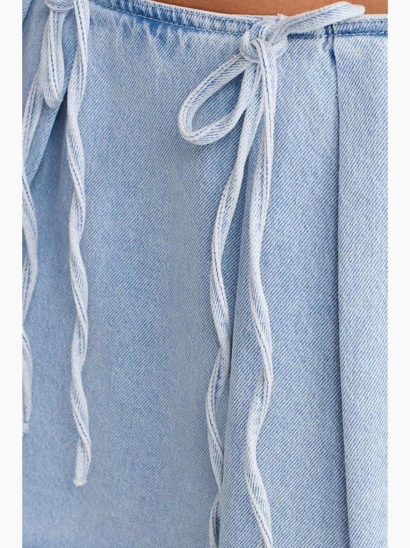 Minigonna a trapezio in denim di cotone con dettaglio fiocco dilvin Blu chiaro - Kiabi