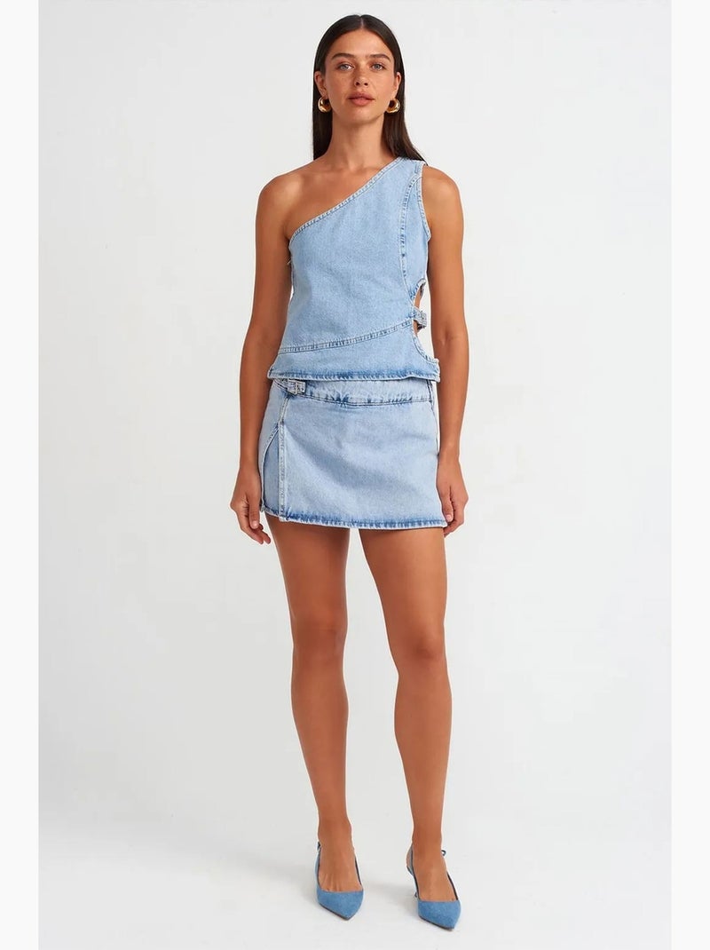 Minigonna a trapezio in denim di cotone dilvin Blu chiaro - Kiabi
