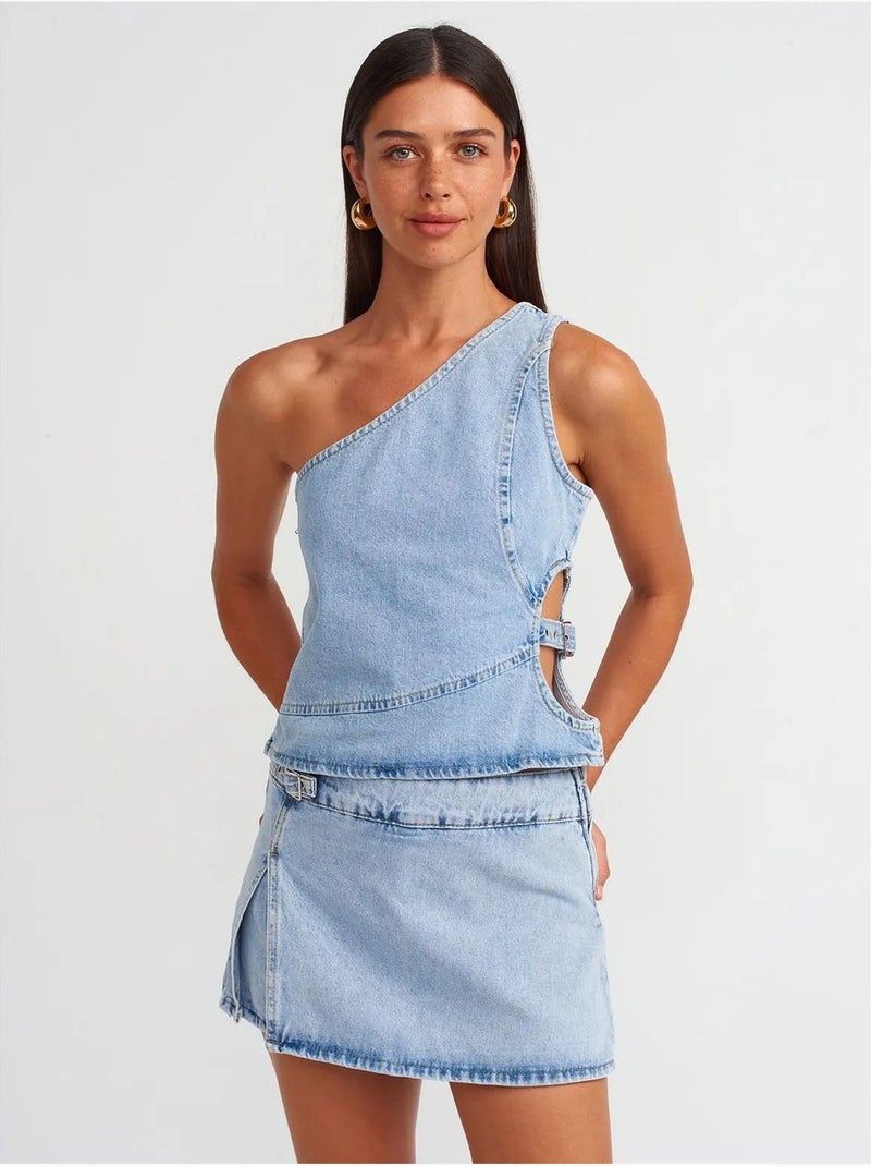 Minigonna a trapezio in denim di cotone dilvin Blu chiaro - Kiabi