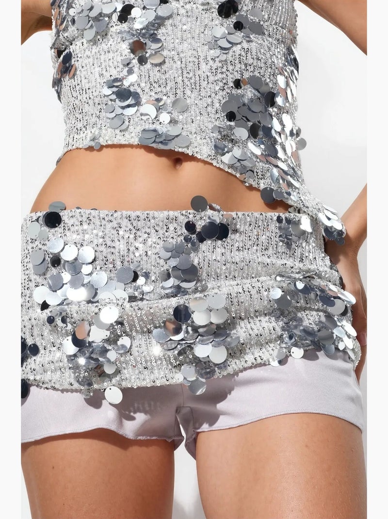 Minigonna da donna a vita alta a trapezio con paillettes busem Argento - Kiabi