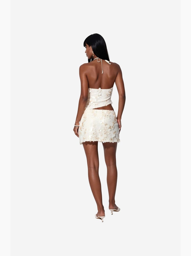 Minigonna da donna a vita alta a trapezio con paillettes busem Crema - Kiabi