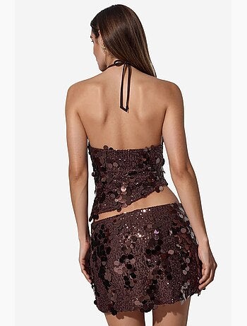 Minigonna da donna a vita alta a trapezio con paillettes busem