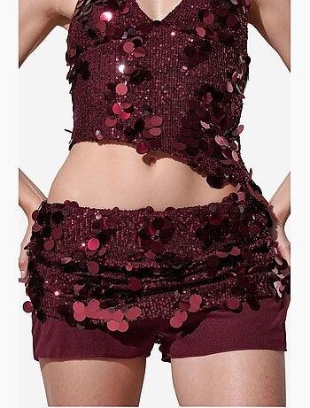 Minigonna da donna a vita alta a trapezio con paillettes busem